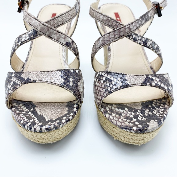 Authentic Prada 36.5/ 6.5 Snakeskin & Cork Wedge Sandal - Picture 7 of 9